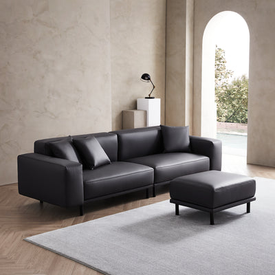 Noble Dark Gray Leather Sofa with Ottoman