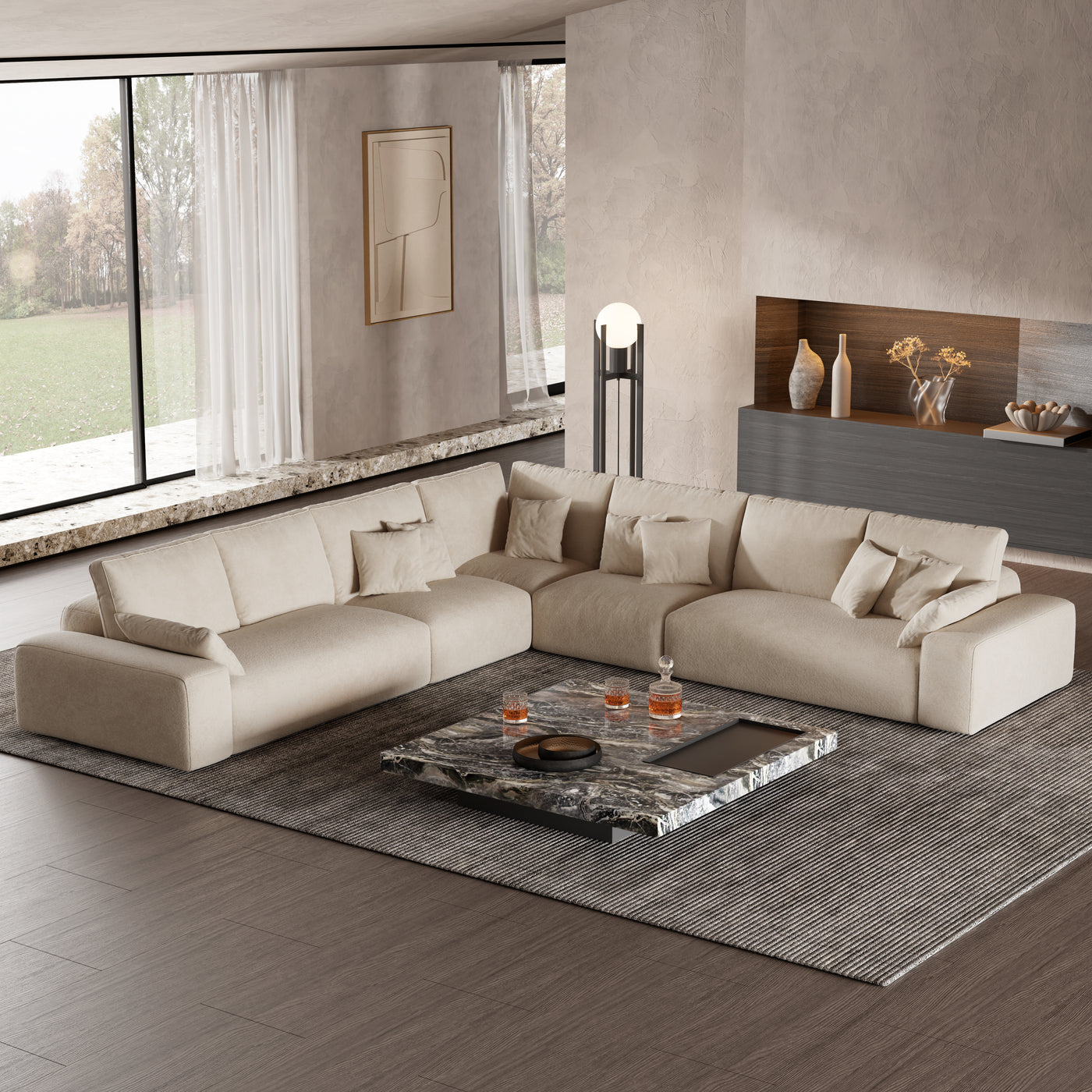 The Empress Beige Corner Sectional Sofa-Beige