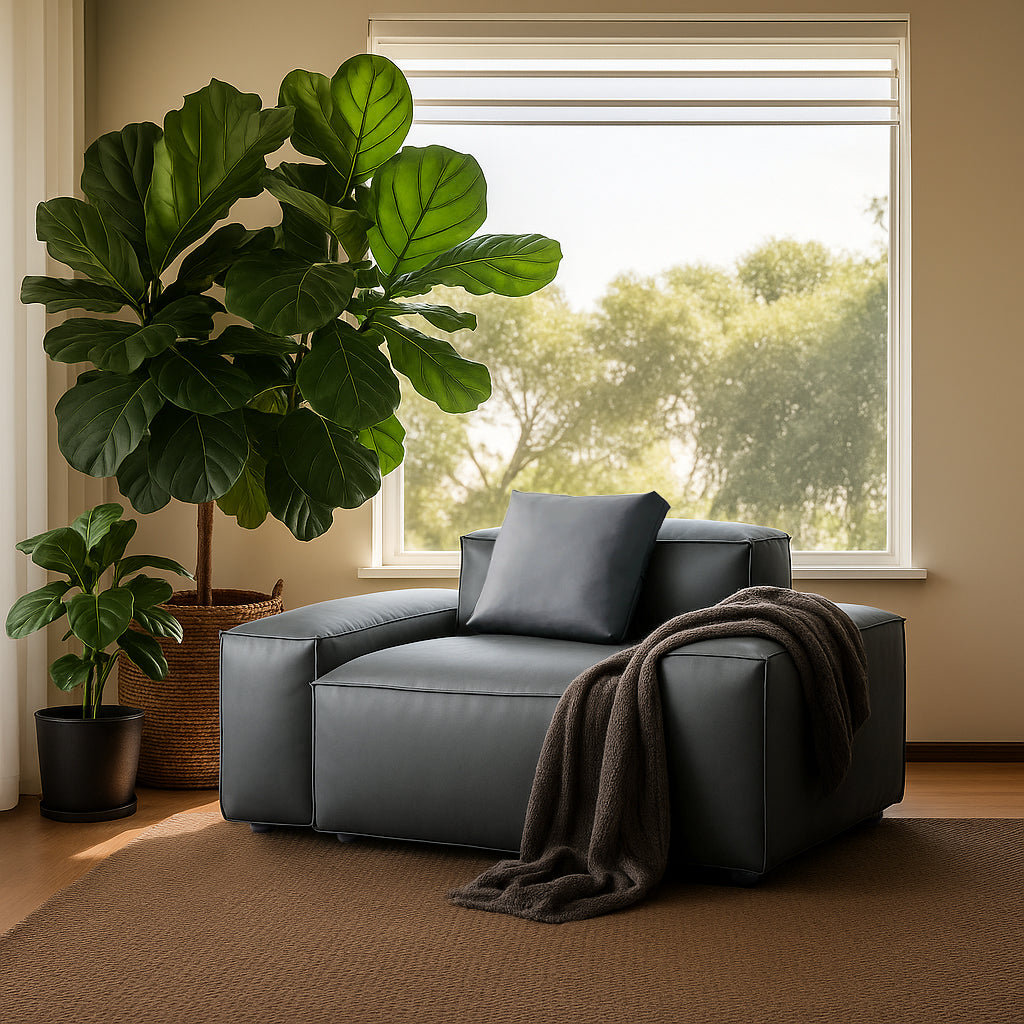 Cube Modular Dark Gray Genuine Leather Armchair