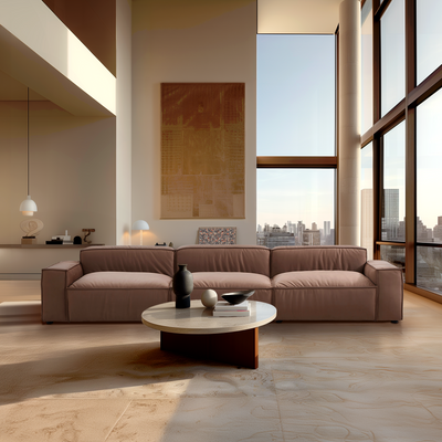 Luxury Minimalist Brown Fabric Sofa-Brown