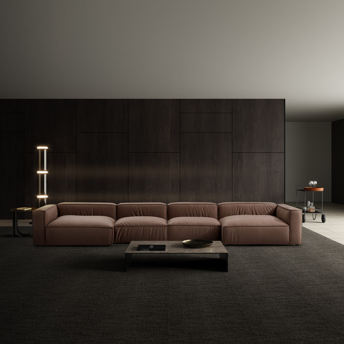 Luxury Minimalist Brown Fabric U-Shaped Sectional Sofa-Brown