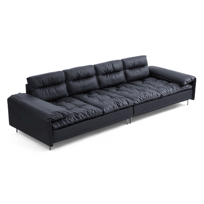 Lewis Adjustable Backrest Ultra Wide Leather Sofa-Black