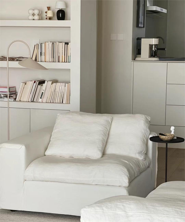 Tender Wabi-Sabi White L-Shaped Sectional and Ottoman