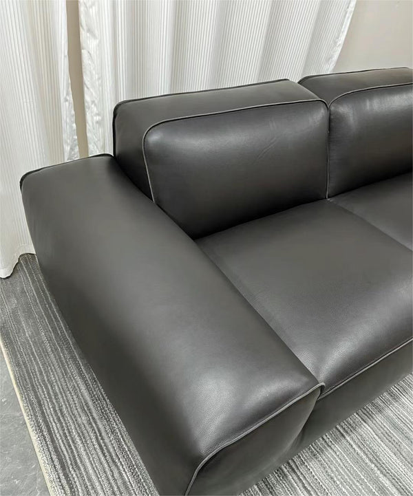 Domus Modular Black Leather Double Chaise Sectional