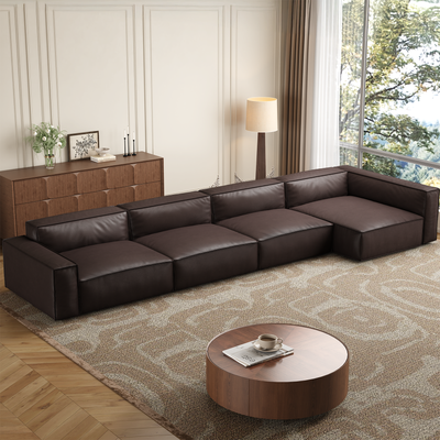 Luxury Minimalist Dark Brown Leather Sectional