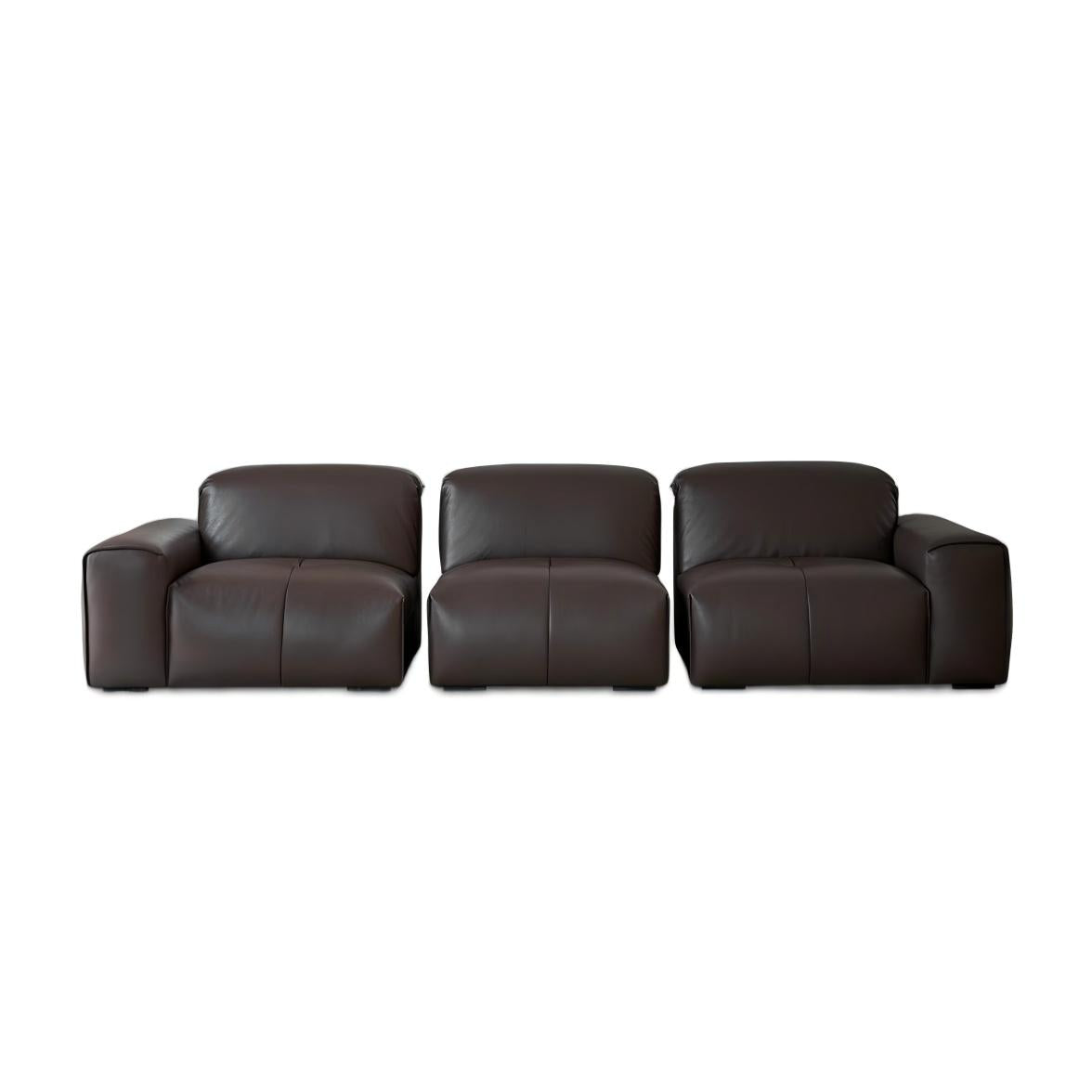Nero Black Recliner Leather Lounge Sofa-Brown