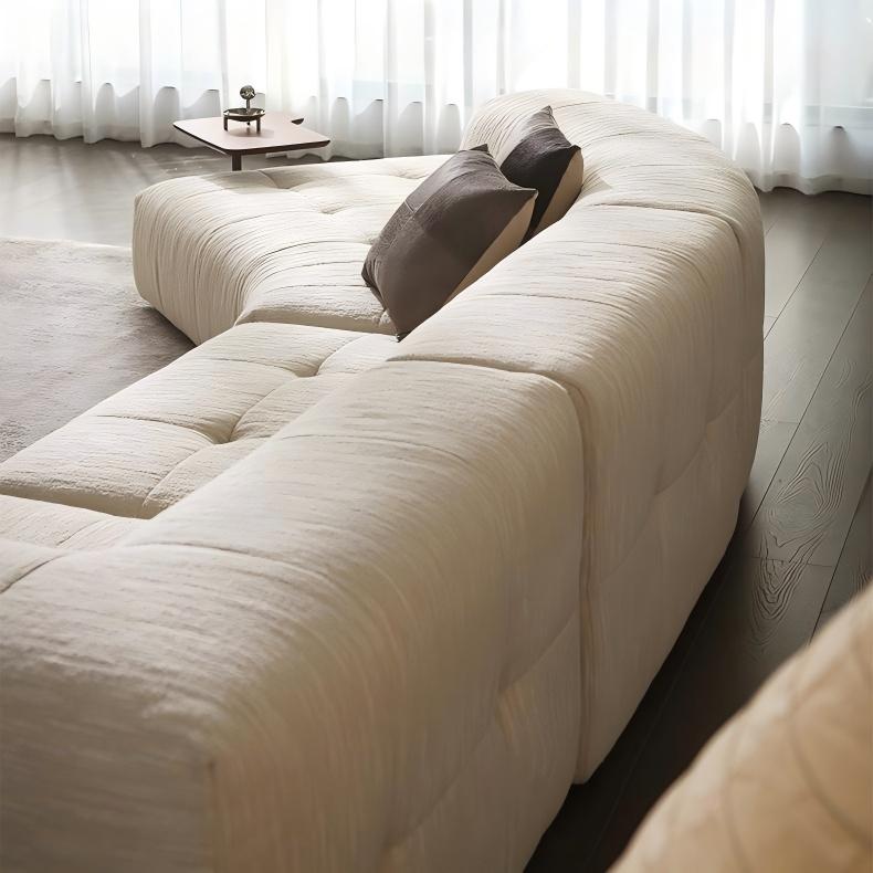 Almond Cream Curved Sectional Sofa-Beige
