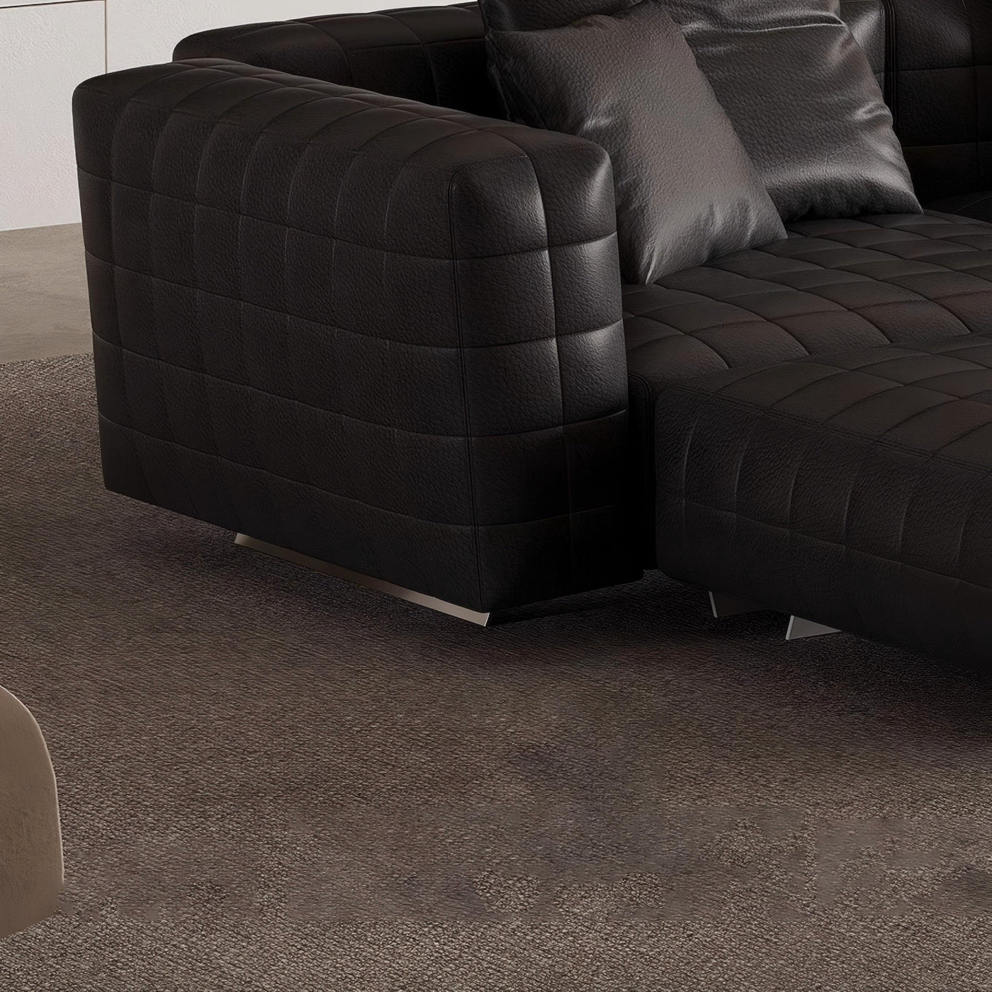 Matrix Top Grain Leather Sofa with Ottoman-Black