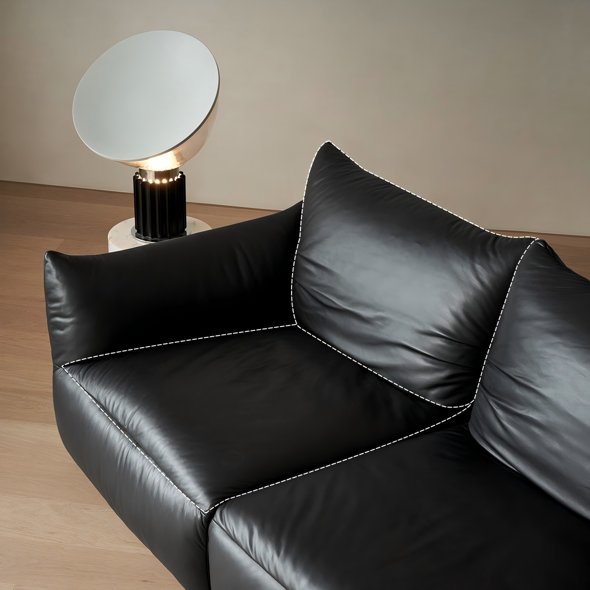 Croissant Noir Top Grain Leather Sofa-Black