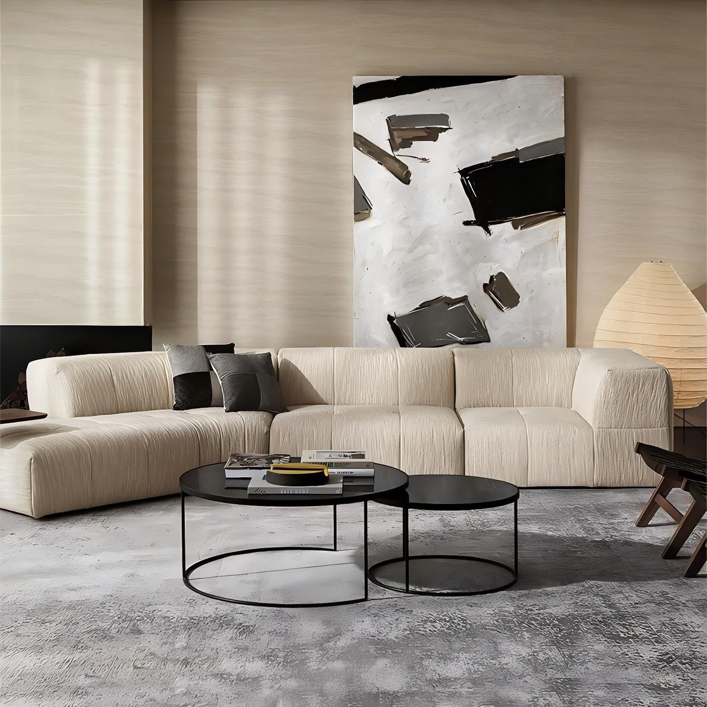 Almond Cream Curved Sectional Sofa-Beige