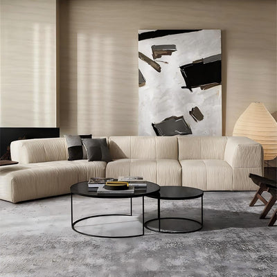 Almond Cream Curved Sectional Sofa-Beige