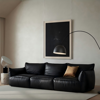 Croissant Noir Top Grain Leather Sofa-Black