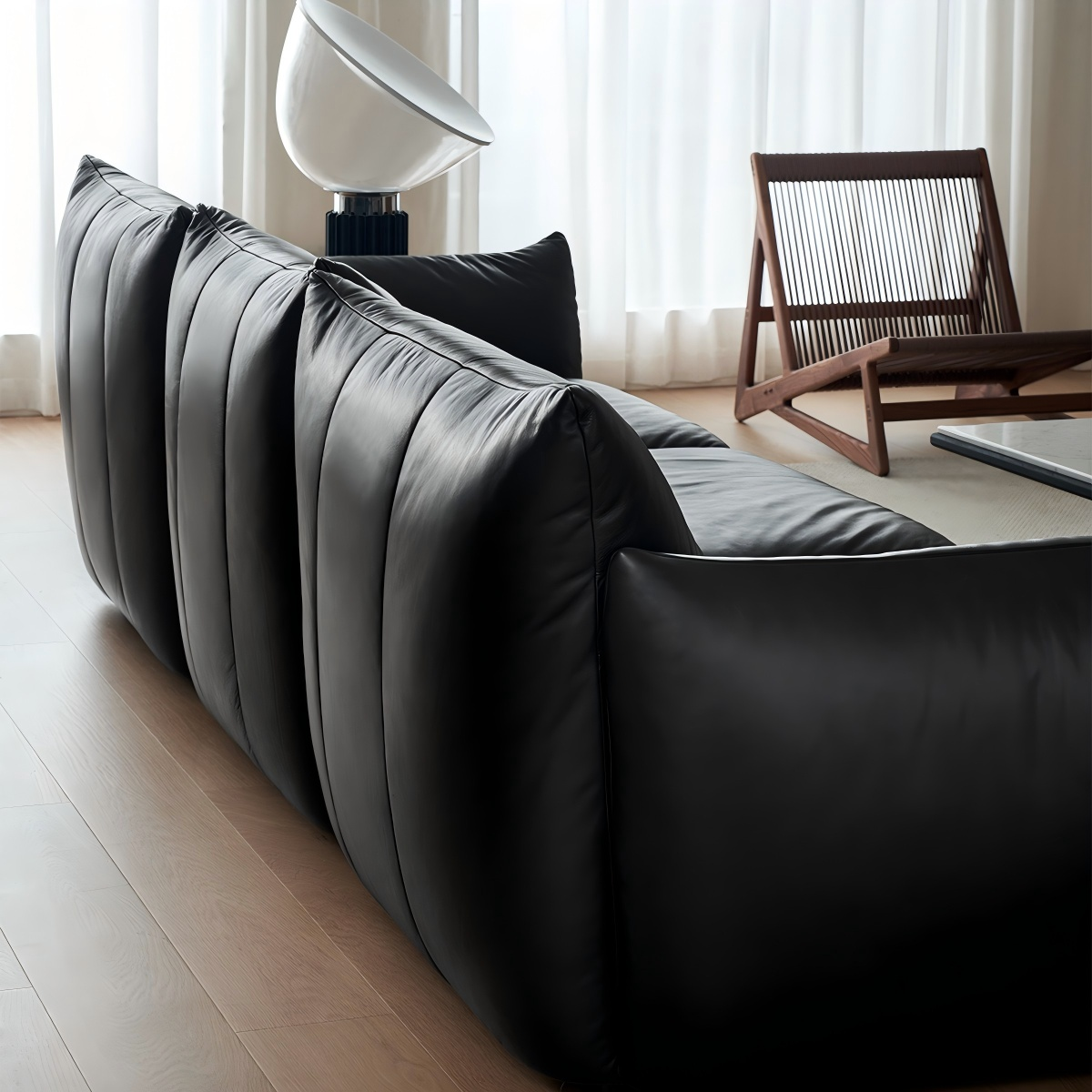 Croissant Noir Top Grain Leather Sofa-Black