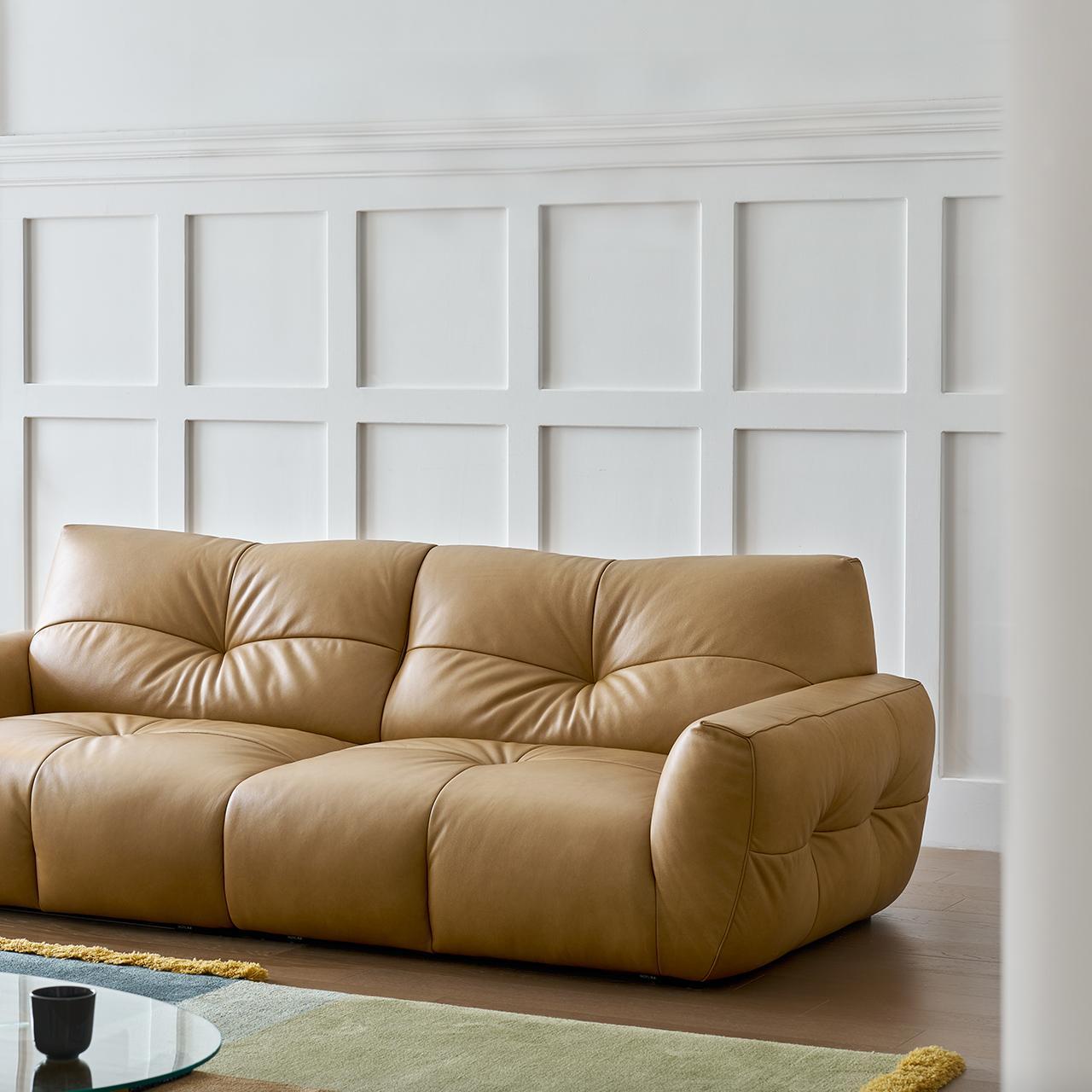 Cocoa Loaf Leather Sofa-Camel
