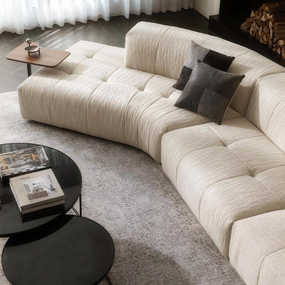 Almond Cream Curved Sectional Sofa-Beige