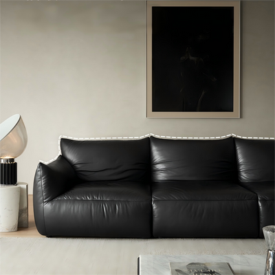 Croissant Noir Top Grain Leather Sofa-Black