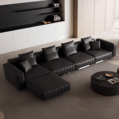 Matrix Top Grain Leather Sofa with Ottoman-Black