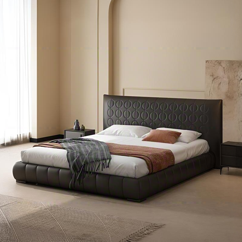 Dark Rum Leather Bed
