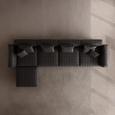 Matrix Top Grain Leather Sofa with Ottoman-Black