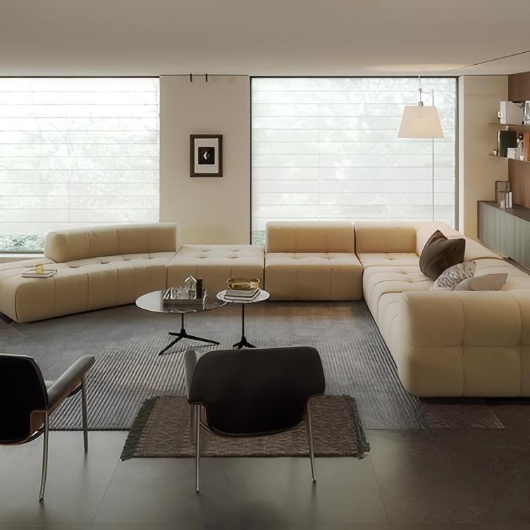 Almond Cream Curved Sectional Sofa-Beige