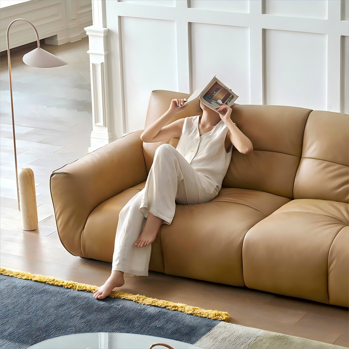 Cocoa Loaf Leather Sofa-Camel