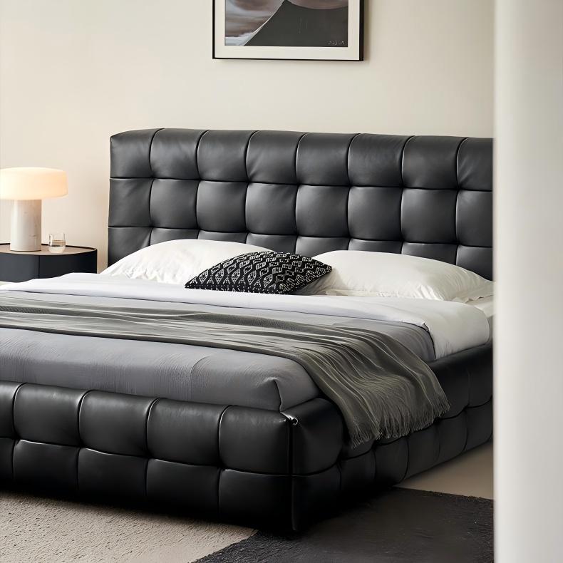Marshmallow Leather Bed-Black