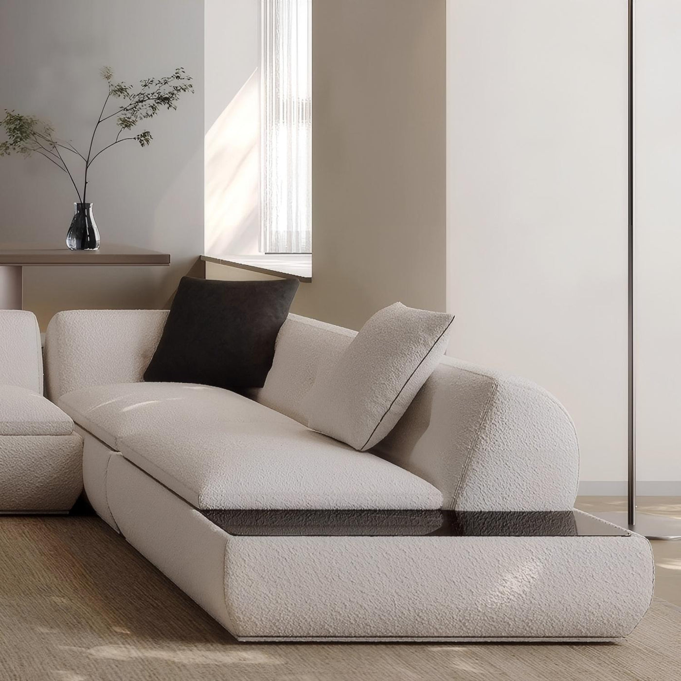 Silver Moon Boucle L Shaped Sectional Sofa-White