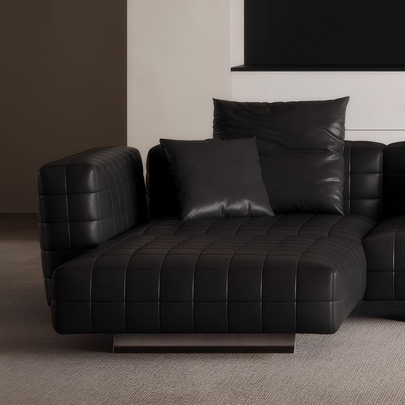 Matrix Top Grain Leather Sofa with Ottoman-Black