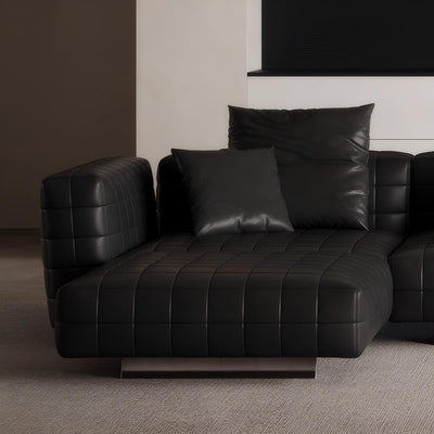 Matrix Top Grain Leather Sofa with Ottoman-Black