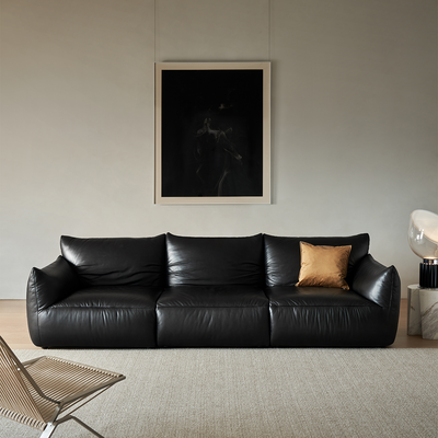 Croissant Noir Top Grain Leather Sofa-Black