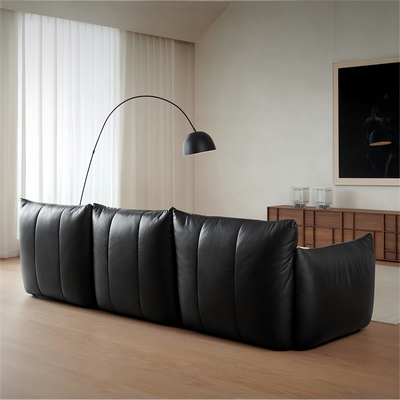 Croissant Noir Top Grain Leather Sofa-Black