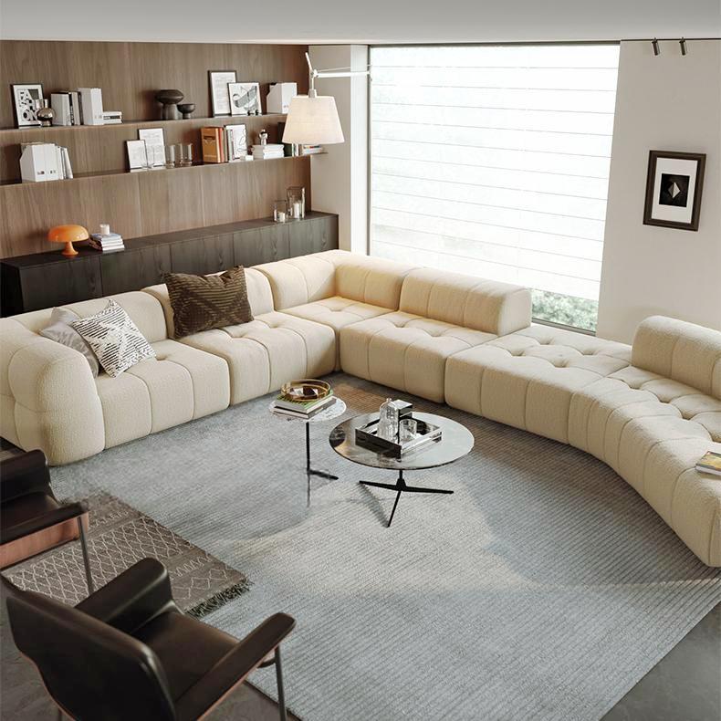 Almond Cream Curved Sectional Sofa-Beige