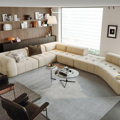 Almond Cream Curved Sectional Sofa-Beige