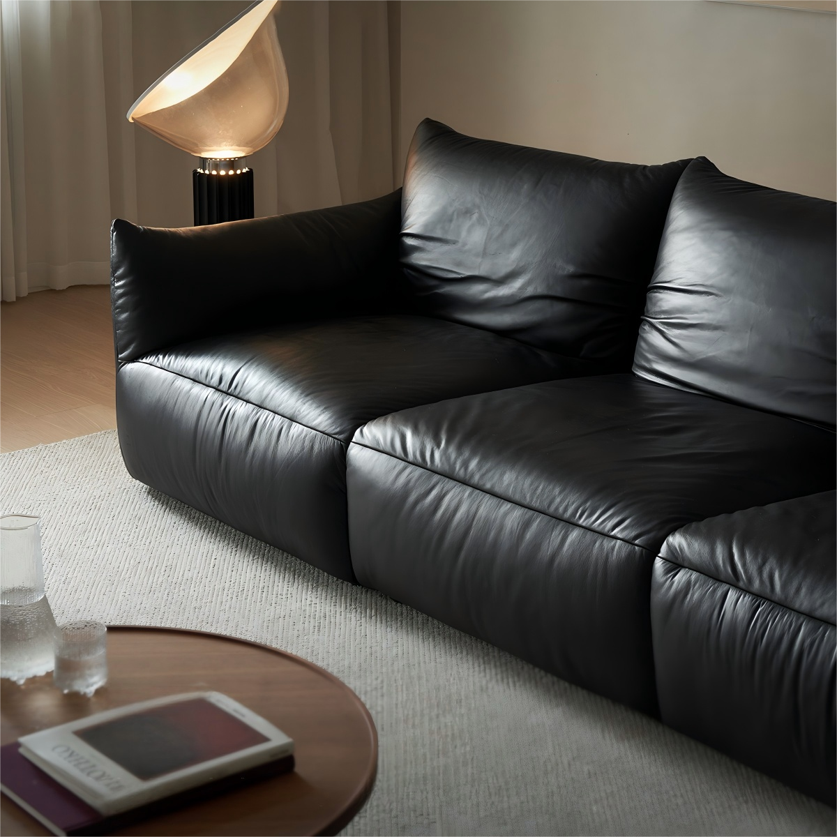 Croissant Noir Top Grain Leather Sofa-Black