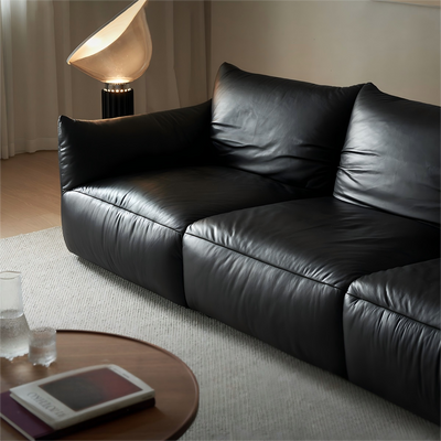 Croissant Noir Top Grain Leather Sofa-Black