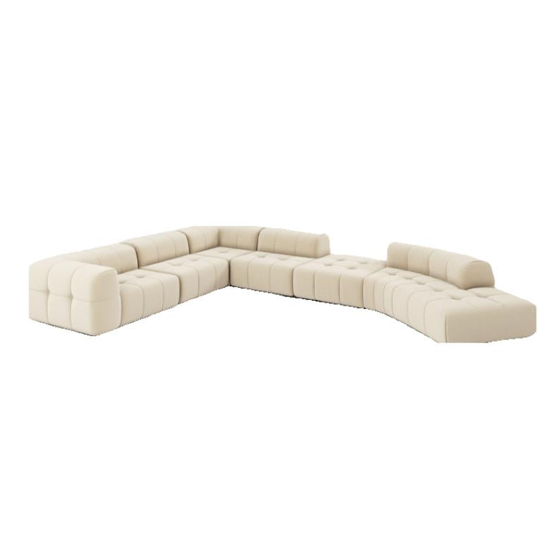Almond Cream Curved Sectional Sofa-Beige-201.5"-Right Arm