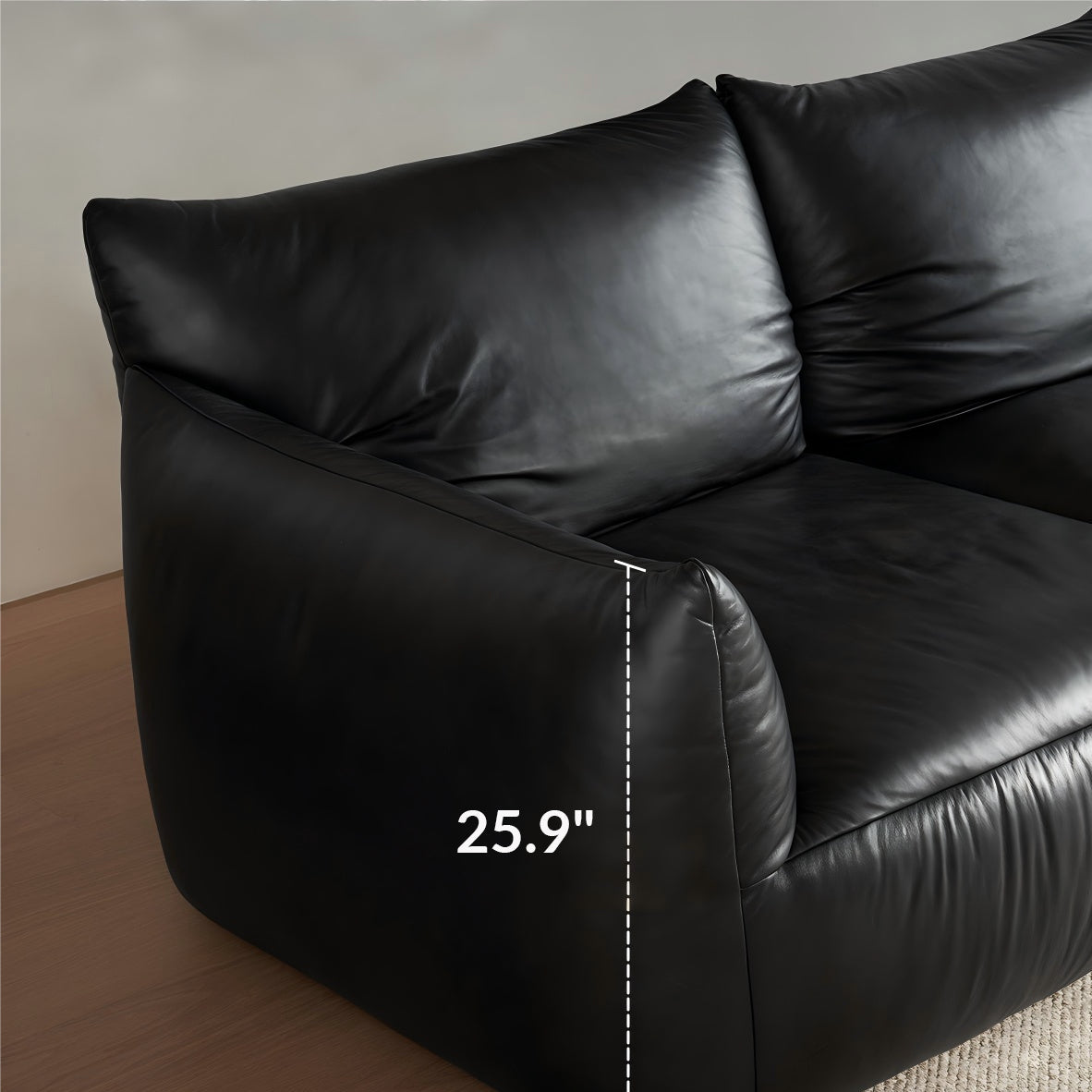 Croissant Noir Top Grain Leather Sofa-Black