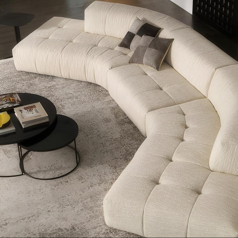 Almond Cream Curved Sectional Sofa-Beige