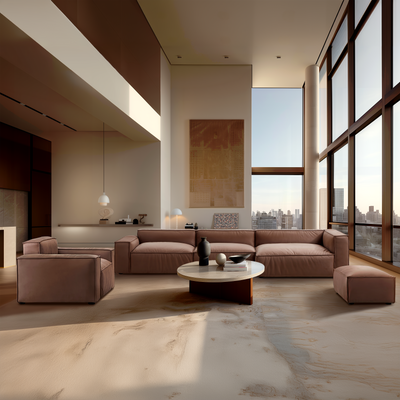 Luxury Minimalist Brown Fabric Sectional Set