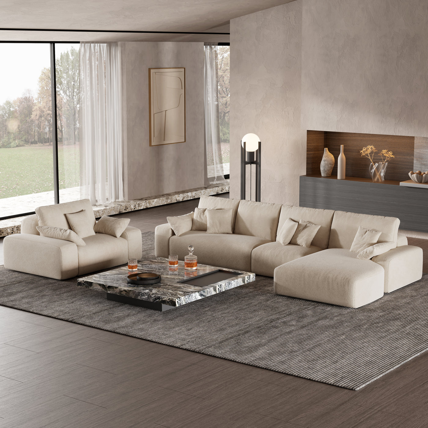 The Empress Beige Sectional-Beige