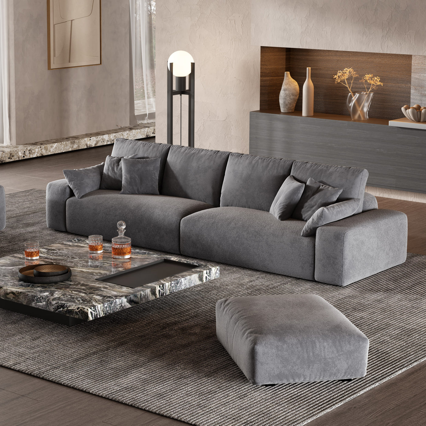 The Empress Gray Sofa and Ottoman-Gray