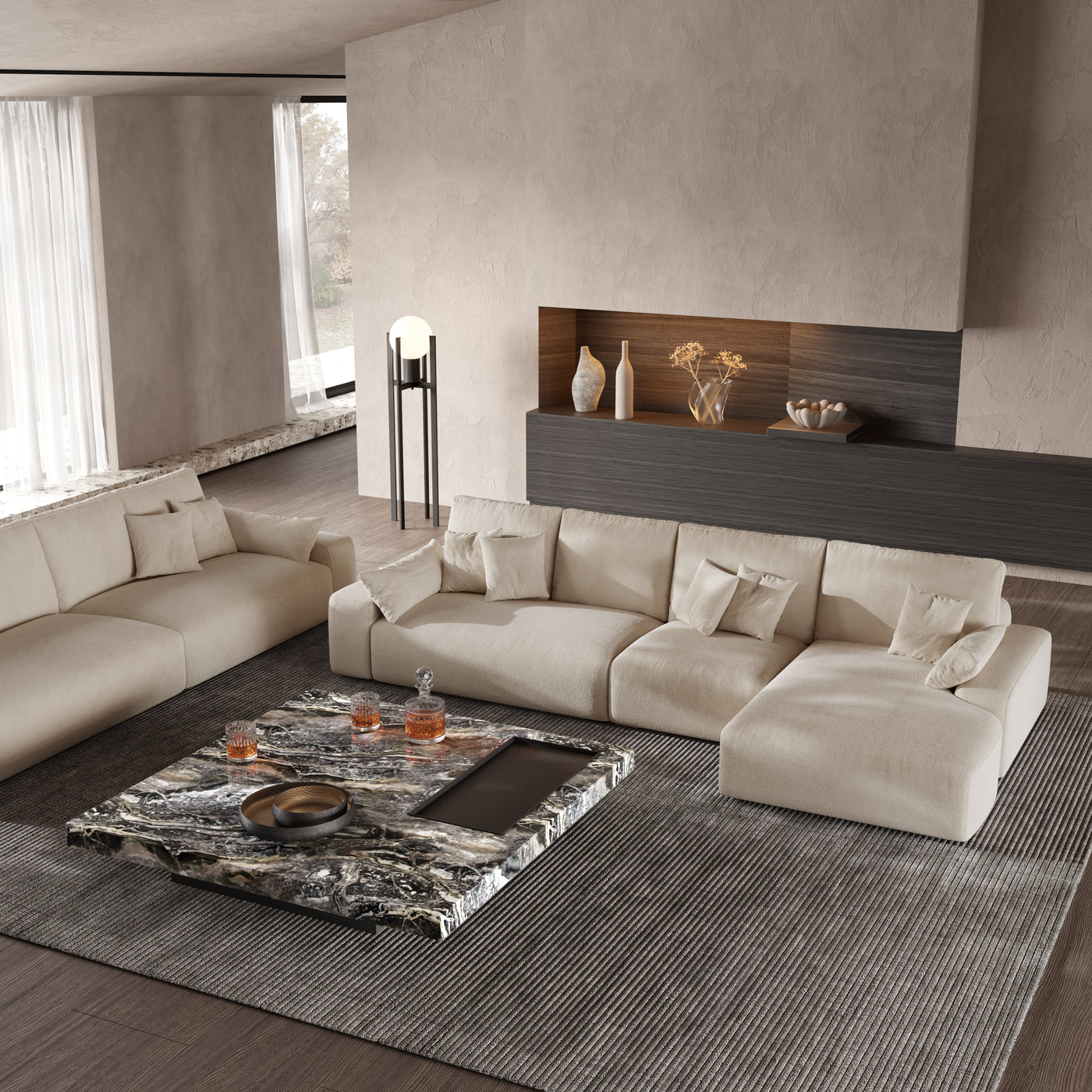 The Empress Beige Sectional-Beige