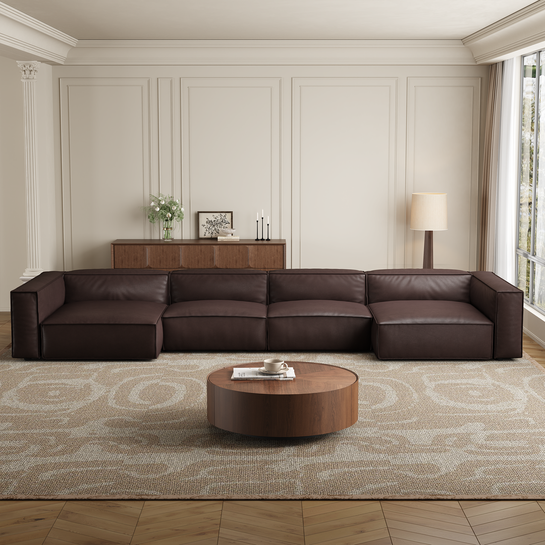 Luxury Minimalist Dark Brown Leather U-Shaped Sectional, image size:1080x1080