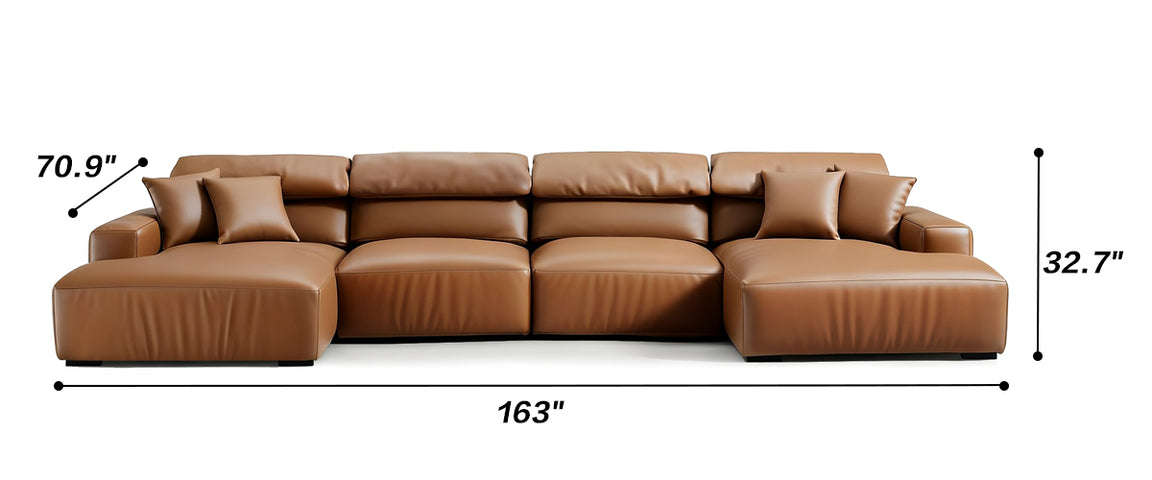 Chestnut Tan Leather Double Chaise Sectional