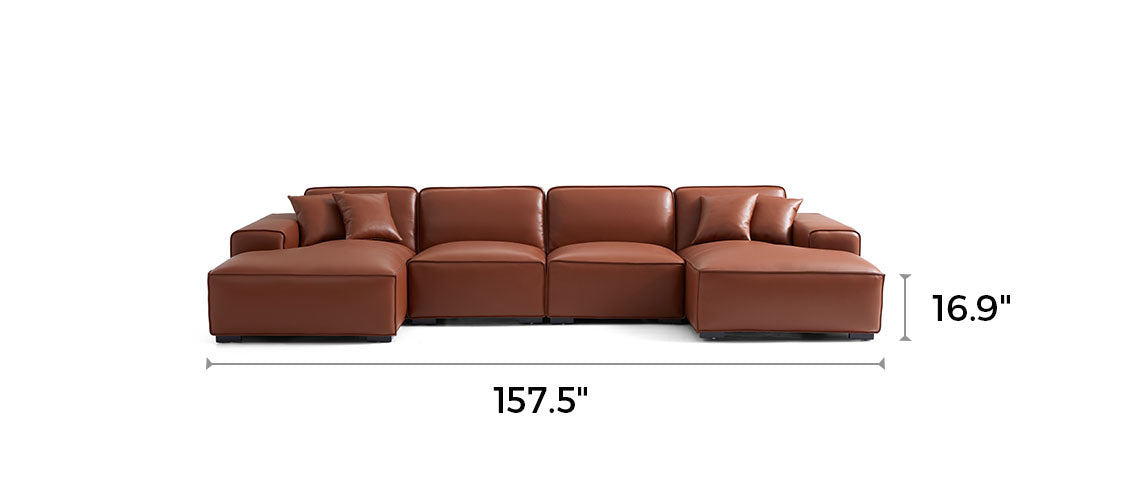 Domus Modular Brown Leather Double Chaise Sectional