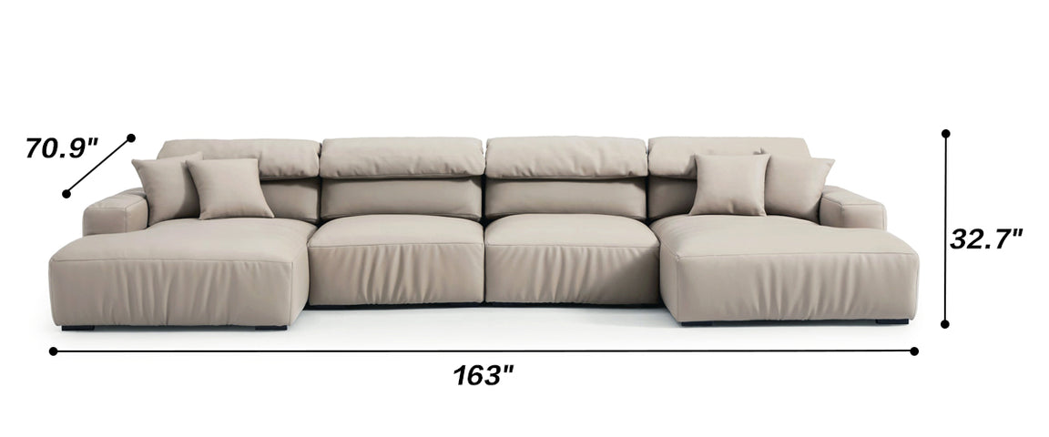 Chestnut Tan Leather Double Chaise Sectional