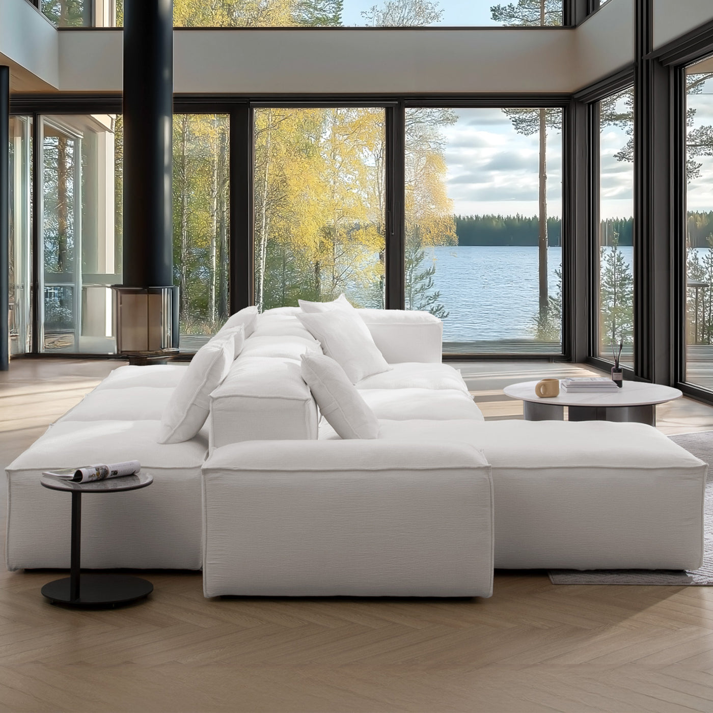 Freedom Modular White Double Sided Sectional Sofa-White