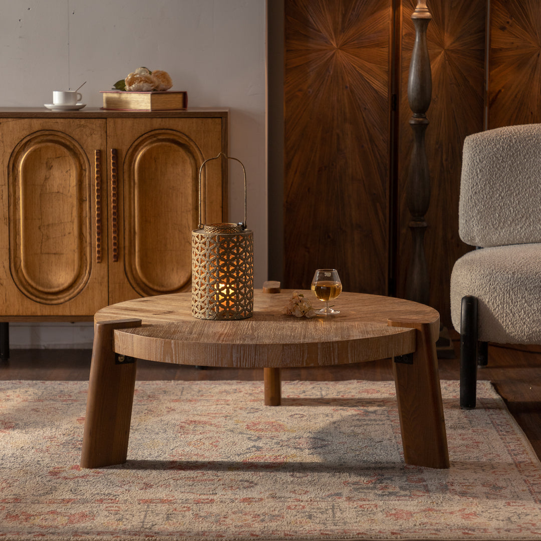 Rustic Round Wooden Coffee Table