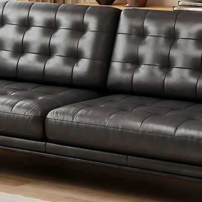Espresso Tufted Leather Sofa-Black-102.3"