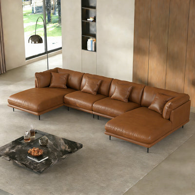 Vanilla Brown Leather U-Shaped Sectional